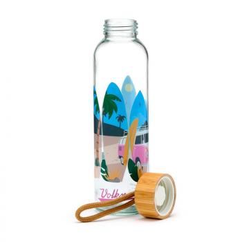 Volkswagen VW T1 Bulli Waves Wasserflasche - Glas & Bambus